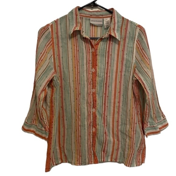 Alfred Dunner Summer Stripe Button Down Shirt Size 12P - Picture 1 of 4